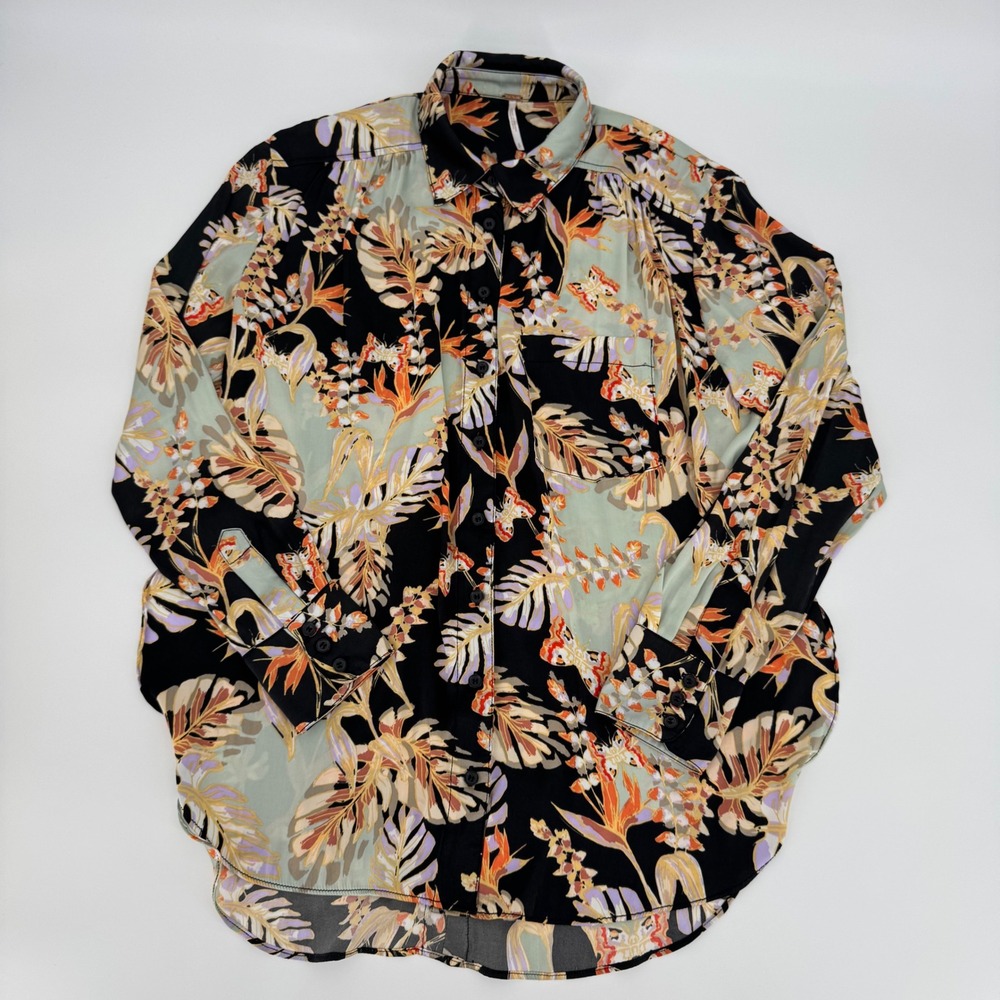 Free People Women's Floral‎ Button Front Blouse Shirt Black Green Small S